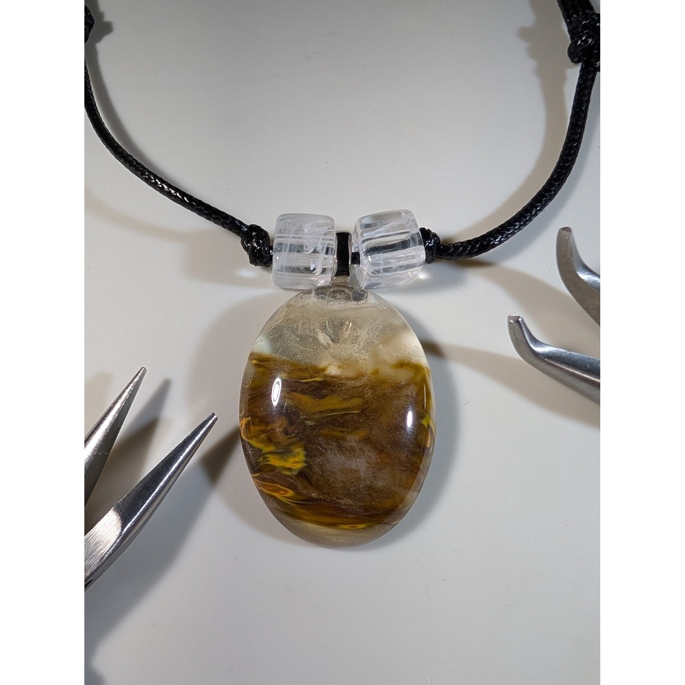 Volcano Cherry Quartz Pendant Necklace Adjustable Black Cord Earth Tones Boho